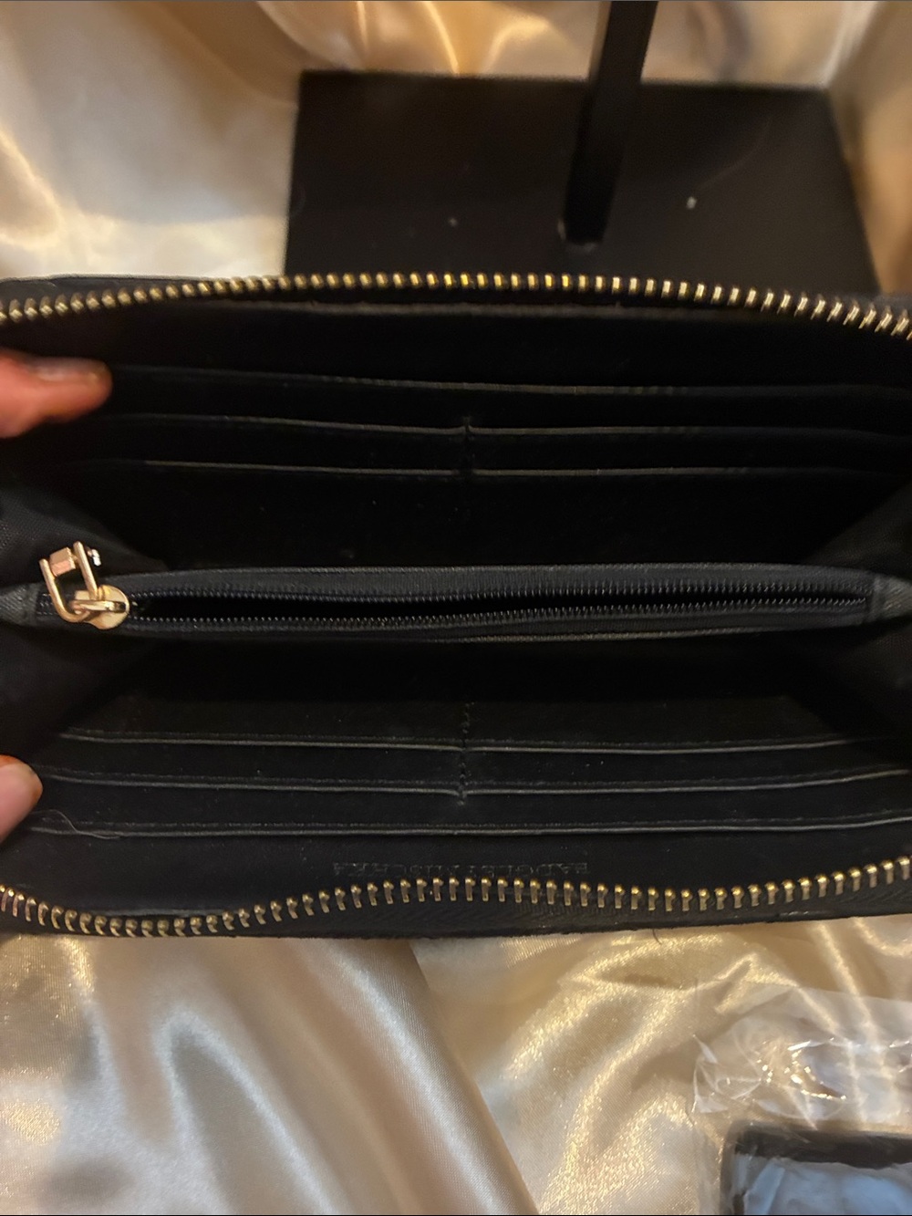 Badgley Mischka Black Quilted Zip-Around Wallet with Gold Logo - Picture 3 of 3